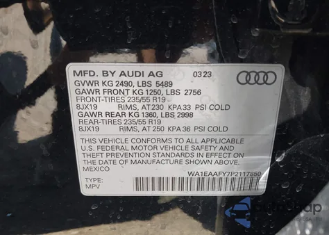2023 Audi Q5 S Line Premium Plus z USA, uszkodzony, nr VIN WA1EAAFY7P2117850